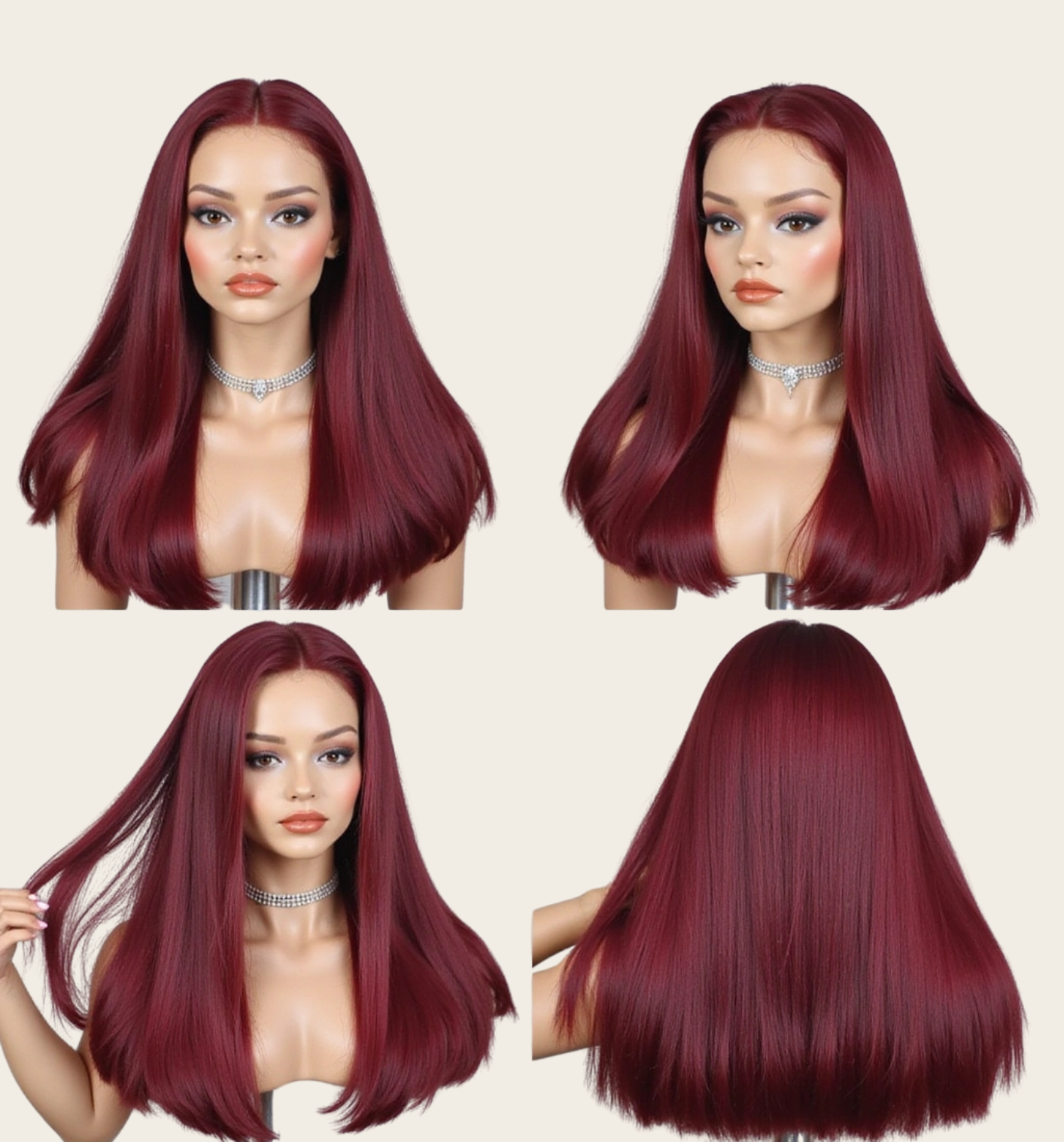✨ Single Drawn 13x4 Glueless Straight Wig — Burgundy (100% Human Hair) - 8" - 16"