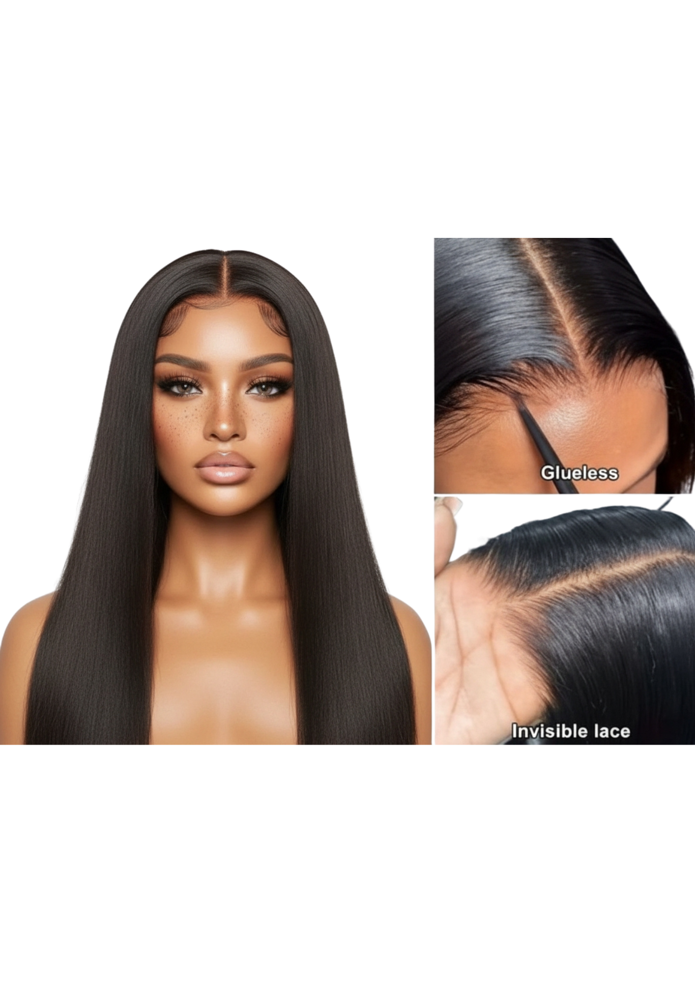 ✨ 15A Glueless 4x4 Lace Closure Straight Wig – Jet Black (1B) – 100% Human Hair Luxury