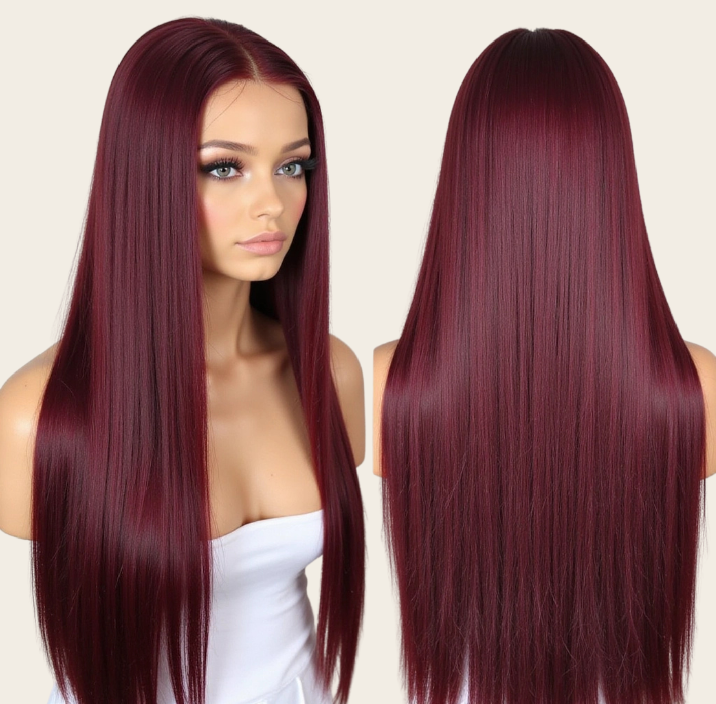 ✨ Double Drawn 4x4 Straight Lace Closure Wig — #99J Burgundy (100% Human Hair) - 10"-20"