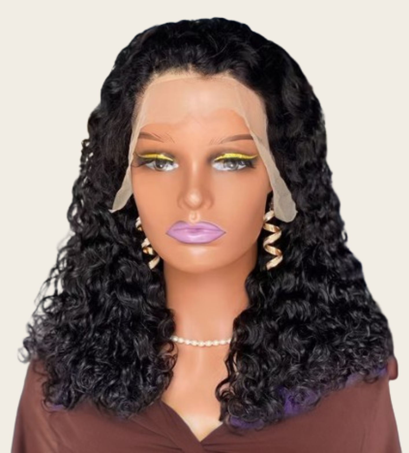 ✨ Double Drawn 13x4 Full Frontal Curly Wig — Natural Black (100% Human Hair) - 10” to 20”