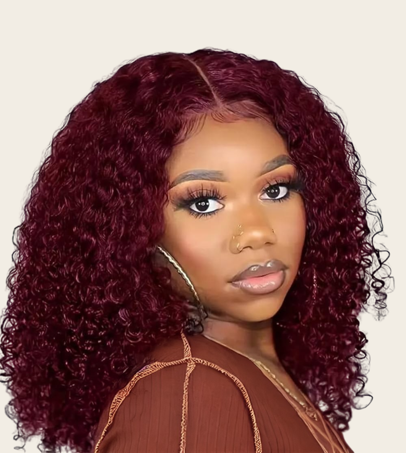 ✨ Double Drawn 13x4 Full Frontal Curly Wig — Burgundy (100% Human Hair) - 14" to 20"