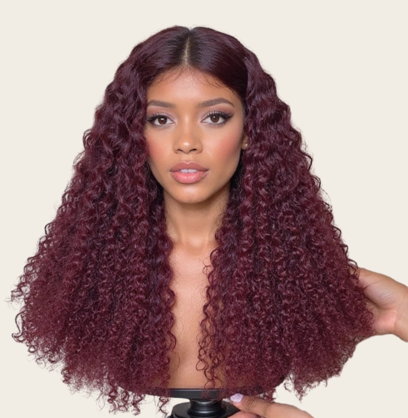 ✨ Double Drawn 13x4 Full Frontal Curly Wig — Burgundy (100% Human Hair) - 14" to 20"
