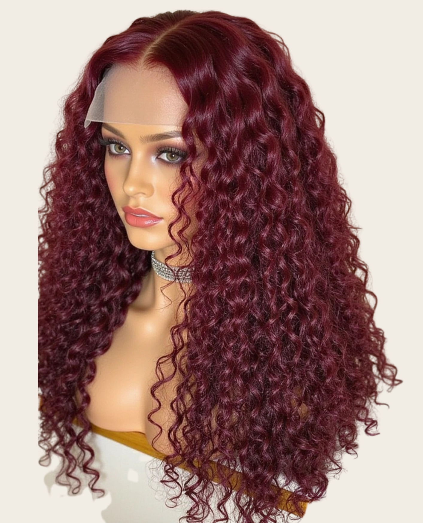✨ Double Drawn 13x4 Full Frontal Curly Wig — Burgundy (100% Human Hair) - 14" to 20"