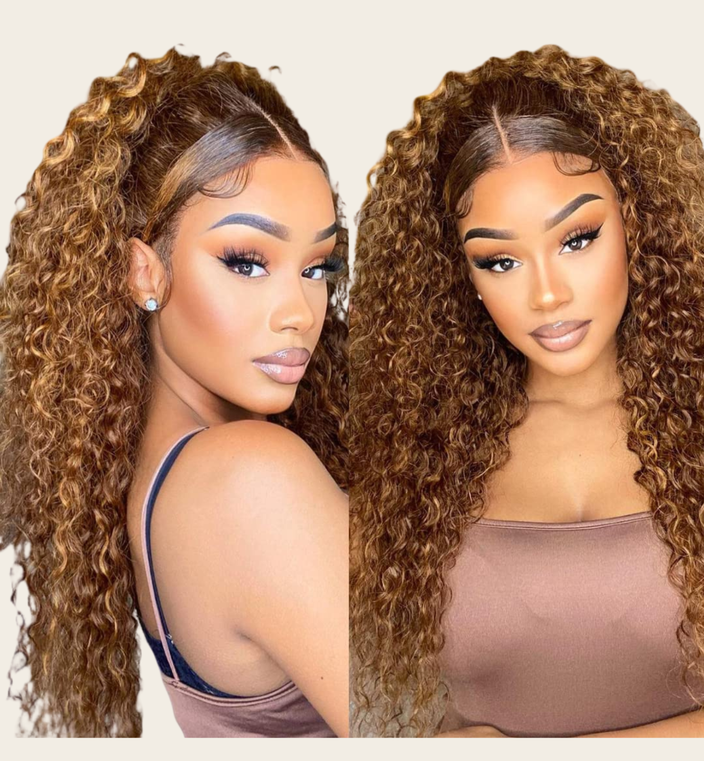 ✨ Double Drawn 13x4 Full Frontal Curly Wig — #4 Brown (100% Human Hair) - 14" to 20"
