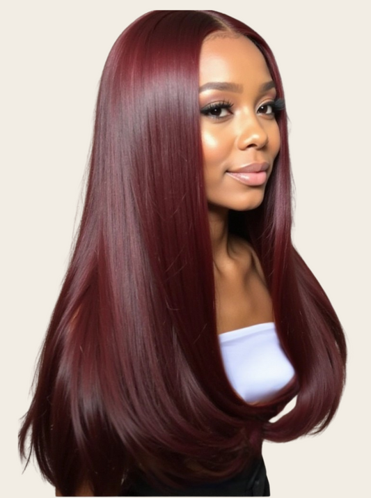✨ Single Drawn 13x4 Glueless Straight Wig — Burgundy (100% Human Hair) - 8" - 16"