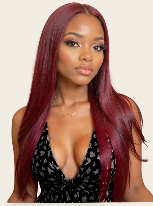 ✨ Single Drawn 13x4 Glueless Straight Wig — Burgundy (100% Human Hair) - 8" - 16"