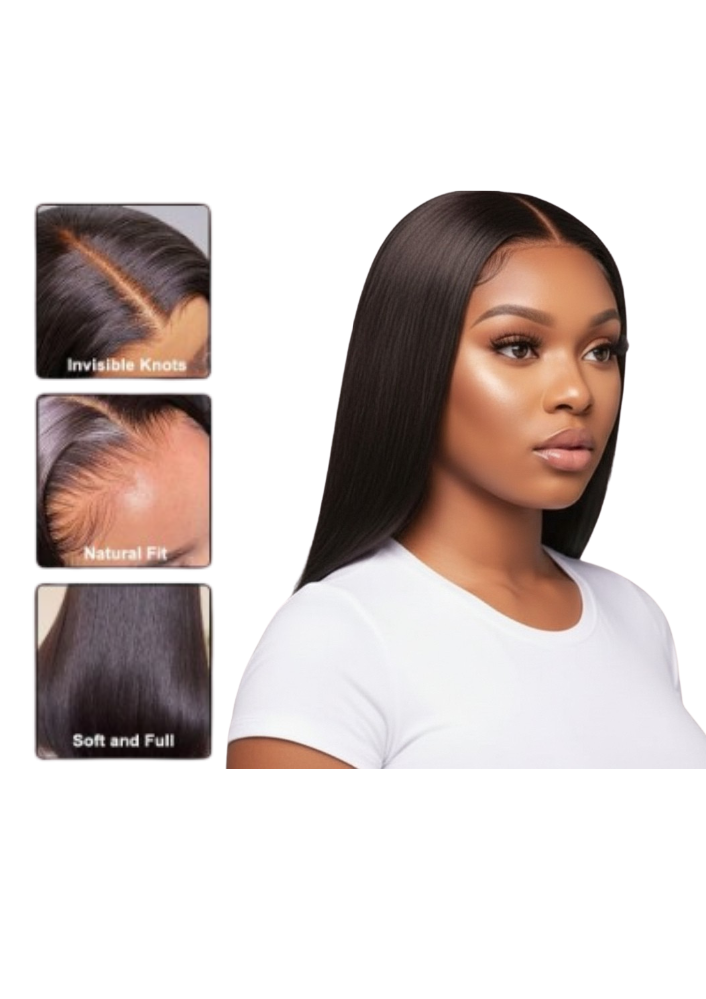 ✨ 15A Glueless 4x4 Lace Closure Straight Wig – Jet Black (1B) – 100% Human Hair Luxury