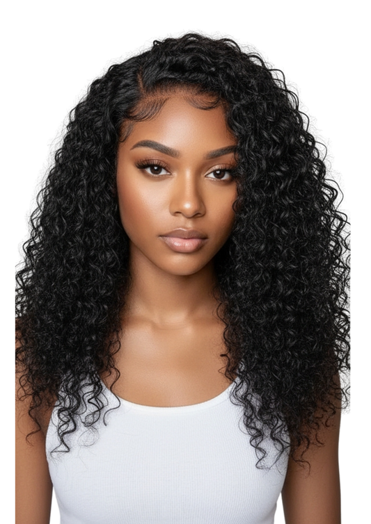 ✨ 15A Glueless 4x4 Lace Closure Curly Wig – Jet Black (1B) – 100% Human Hair (14”–30”)