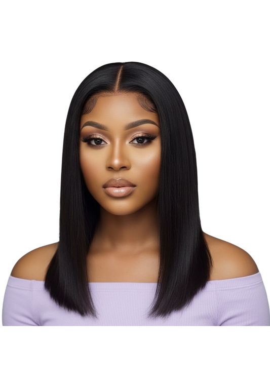 ✨ Double-Drawn 13x4 HD Lace Frontal Straight Wig – Glueless, 1B Natural Black (14”–20”)
