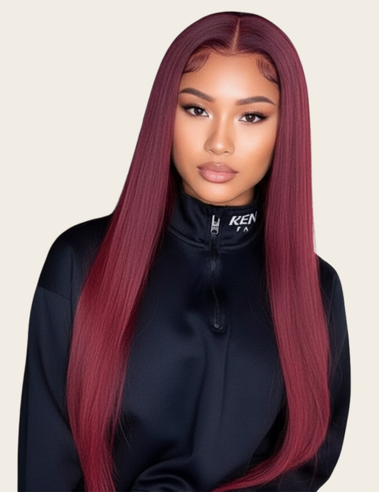 ✨ Double Drawn 4x4 Straight Lace Closure Wig — #99J Burgundy (100% Human Hair) - 10"-20"