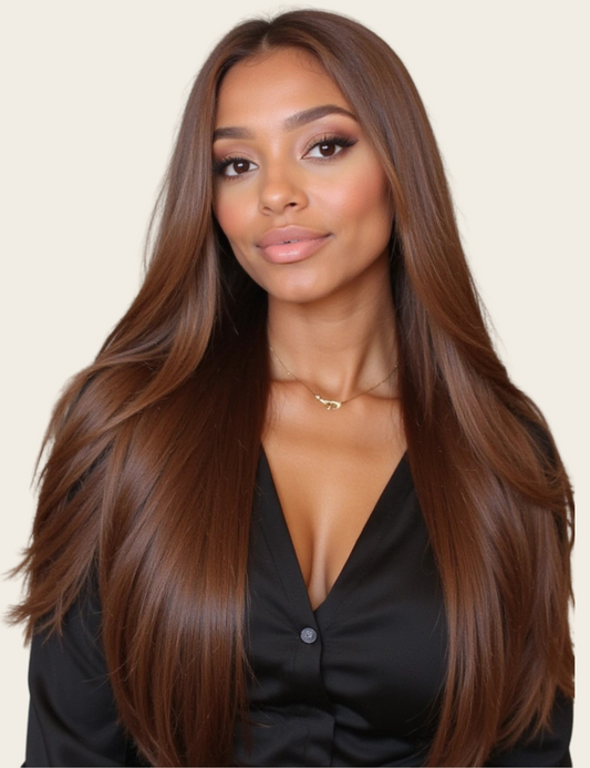 ✨ Double Drawn 4x4 Straight Wig — Chocolate Brown (100% Human Hair) - 10" - 20"